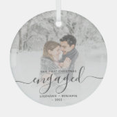 kerstcadeaucode aangepast foto grijs script glas ornament (Voorkant)