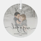 kerstcadeaucode aangepast foto grijs script glas ornament (Achterkant)