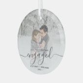 kerstcadeaucode aangepast foto grijs script glas ornament (Voorkant links)