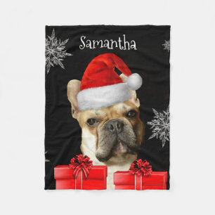 kerstcadeaudehond Frenchie gepersonaliseerde deken