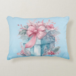 Kerstcadeaudoos in Bleek blauw en roze lint Accent Kussen