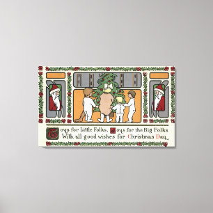kerstcadeauFolk Art-kerstscène Canvas Afdruk