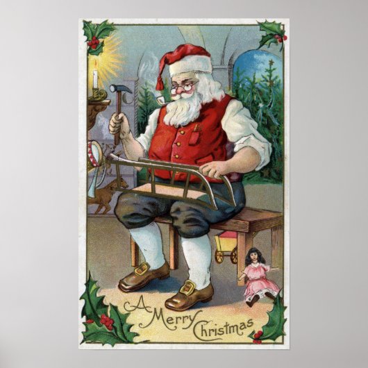 kerstcadeaugebouwSanta Building Sled Poster (Voorkant)