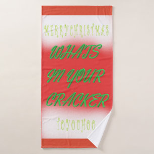 kerstcadeauidee groen rood wit met tekst badhanddoek