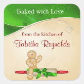 kerstcadeaulabel Gingerbrood Man Vierkante Sticker (Voorkant)