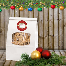 kerstcadeaulabel, prachtig rood en goud ronde sticker