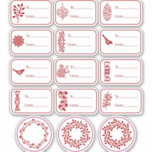 Kerstcadeaulabel Rood en wit Sticker
