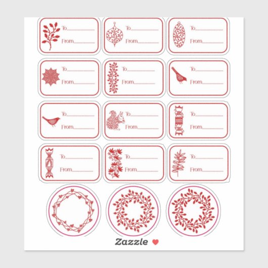 Kerstcadeaulabel Rood en wit Sticker (Vel)