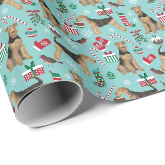 kerstcadeauomslag Airedale Terrier Cadeaupapier (Rol Hoek)