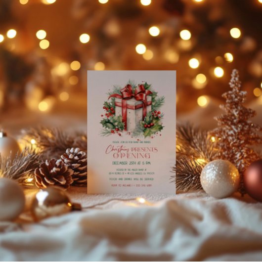 kerstcadeauopeningsfeest kaart