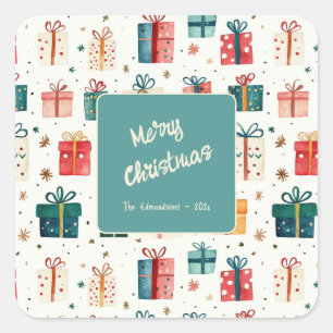 Kerstcadeaupakketten vierkante sticker