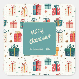 Kerstcadeaupakketten  vierkante sticker