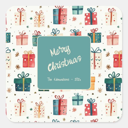 Kerstcadeaupakketten  vierkante sticker (Voorkant)