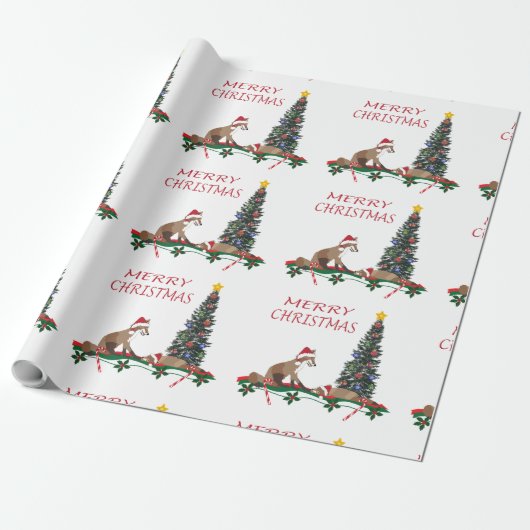 Kerstcadeaupapier, dieren in het wild  cadeaupapier (Uitgerold)