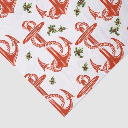  kerstcadeaupapier met anker of rood tissuepapier (Detail)