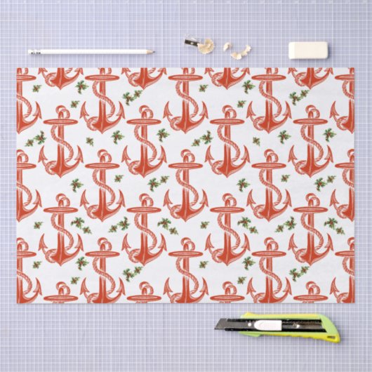 kerstcadeaupapier met anker of rood tissuepapier (Craft)