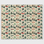 Kerstcadeaupapier met bomen en auto's cadeaupapier (Vlak)