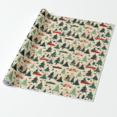 Kerstcadeaupapier met bomen en auto's cadeaupapier (Uitgerold)