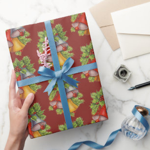 Kerstcadeaupapier met donkerrode kerstbellen cadeaupapier