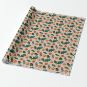 Kerstcadeaupapier met fruit & hulst, roze cadeaupapier (Uitgerold)