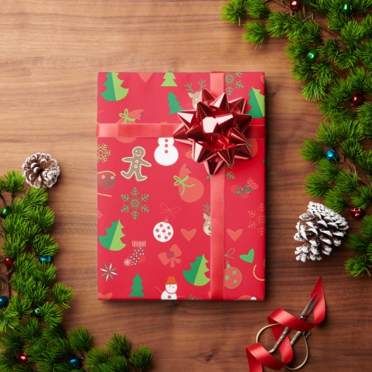 Kerstcadeaupapier met kerstfiguren cadeaupapier (Feestdagen Geschenken)
