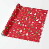 Kerstcadeaupapier met kerstfiguren cadeaupapier (Uitgerold)
