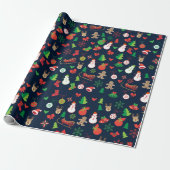 Kerstcadeaupapier met kerstfiguren cadeaupapier (Uitgerold)