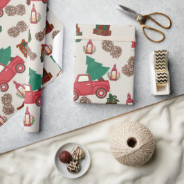 Kerstcadeaupapier met oude rode vrachtwagen  cadeaupapier
