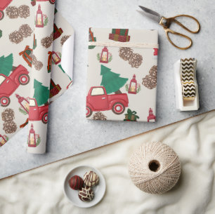 Kerstcadeaupapier met oude rode vrachtwagen cadeaupapier