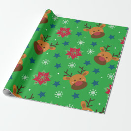 Kerstcadeaupapier met rendieren & sneeuwvlokken cadeaupapier