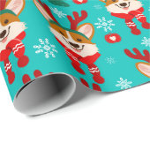 Kerstcadeaupapier met schattige Corgi-rendieren Cadeaupapier (Rol Hoek)