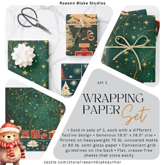 Kerstcadeaupapier Plat Vellen Set 1