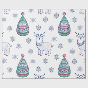 Kerstcadeaupapier - Rendieren en Sparrenbomen Cadeaupapier