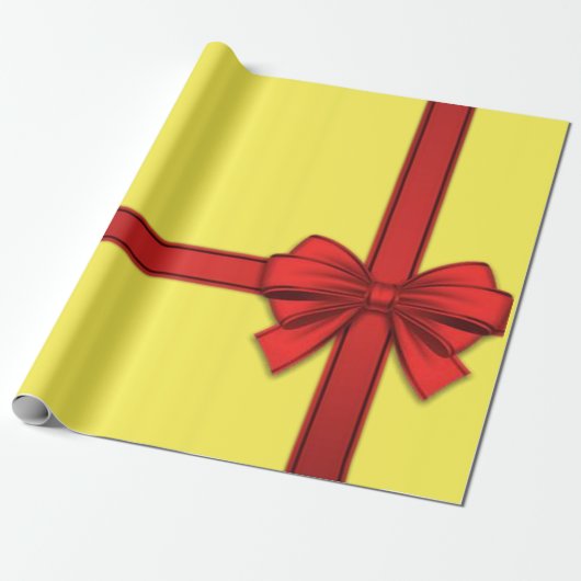 Kerstcadeaupapier Rode Strik Geel Cadeaupapier (Uitgerold)