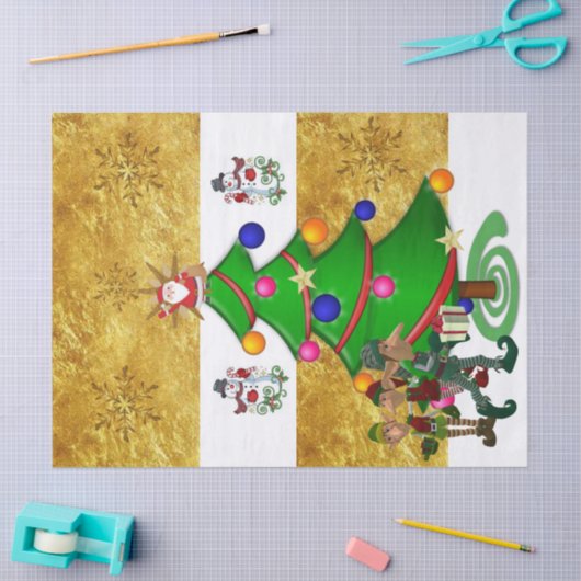 kerstcadeaupapier Santa Elf Snowman Tissuepapier (Craft)