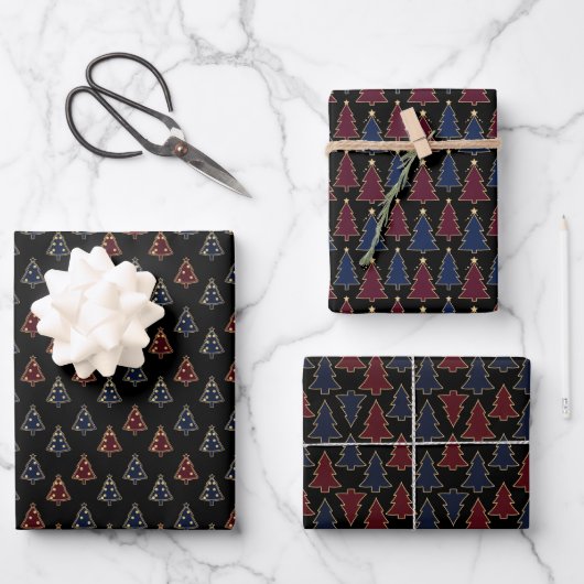 Kerstcadeaupapier Set van 3 ontwerpen Inpakpapier Vel (Voorkant)