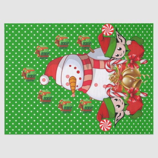 kerstcadeaupapier Snowman Elf Tissuepapier (Voorkant)
