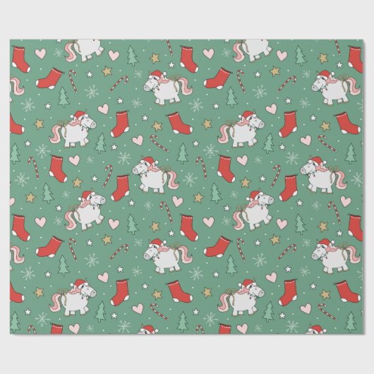 kerstcadeaupapier voor Unicorn Holiday Cadeaupapier (Vlak)