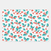 kerstcadeaupapierverzameling Holly Berries - 3 Inpakpapier Vel (Voorkant)