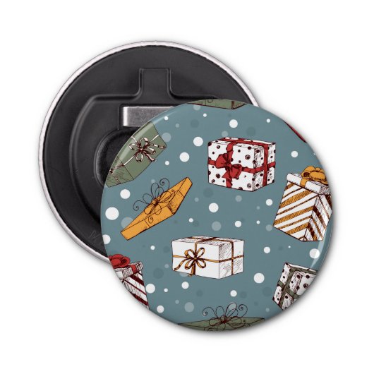kerstcadeaupatroon button flesopener (Voorkant)