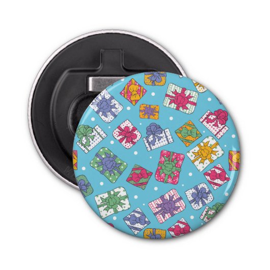 kerstcadeaupatroon button flesopener (Voorkant)