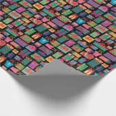 kerstcadeaupatroon, witte kleuren op zwart cadeaupapier (Hoek)