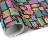 kerstcadeaupatroon, witte kleuren op zwart cadeaupapier (Rol Hoek)