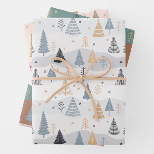 Kerstcadeaus 3 vellen wikkelpapier Bomen (In situ)