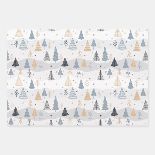 Kerstcadeaus 3 vellen wikkelpapier Bomen (Voorkant)