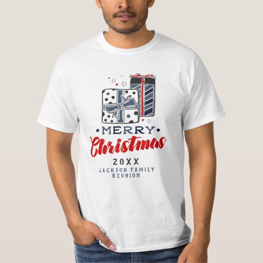 Kerstcadeaus Aangepaste Tekst Rood Blauw T-Shirt (Voorkant)