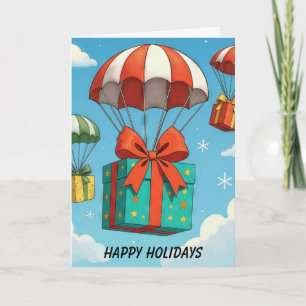 Kerstcadeaus afgeleverd met parachutes kaart
