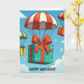 Kerstcadeaus afgeleverd met parachutes kaart (Gele Bloem)