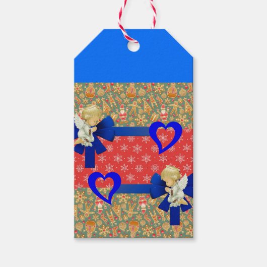 kerstcadeaus Angels Blue Hearts Cadeaulabel (Voorkant)