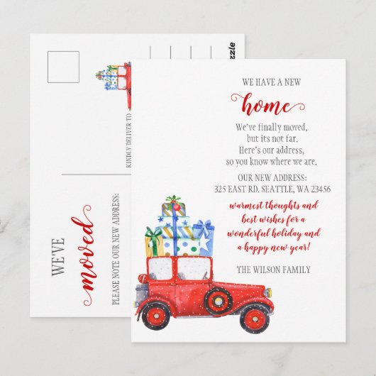 Kerstcadeaus Auto We hebben verhuisd vakantie verh Briefkaart (Voorkant / Achterkant)